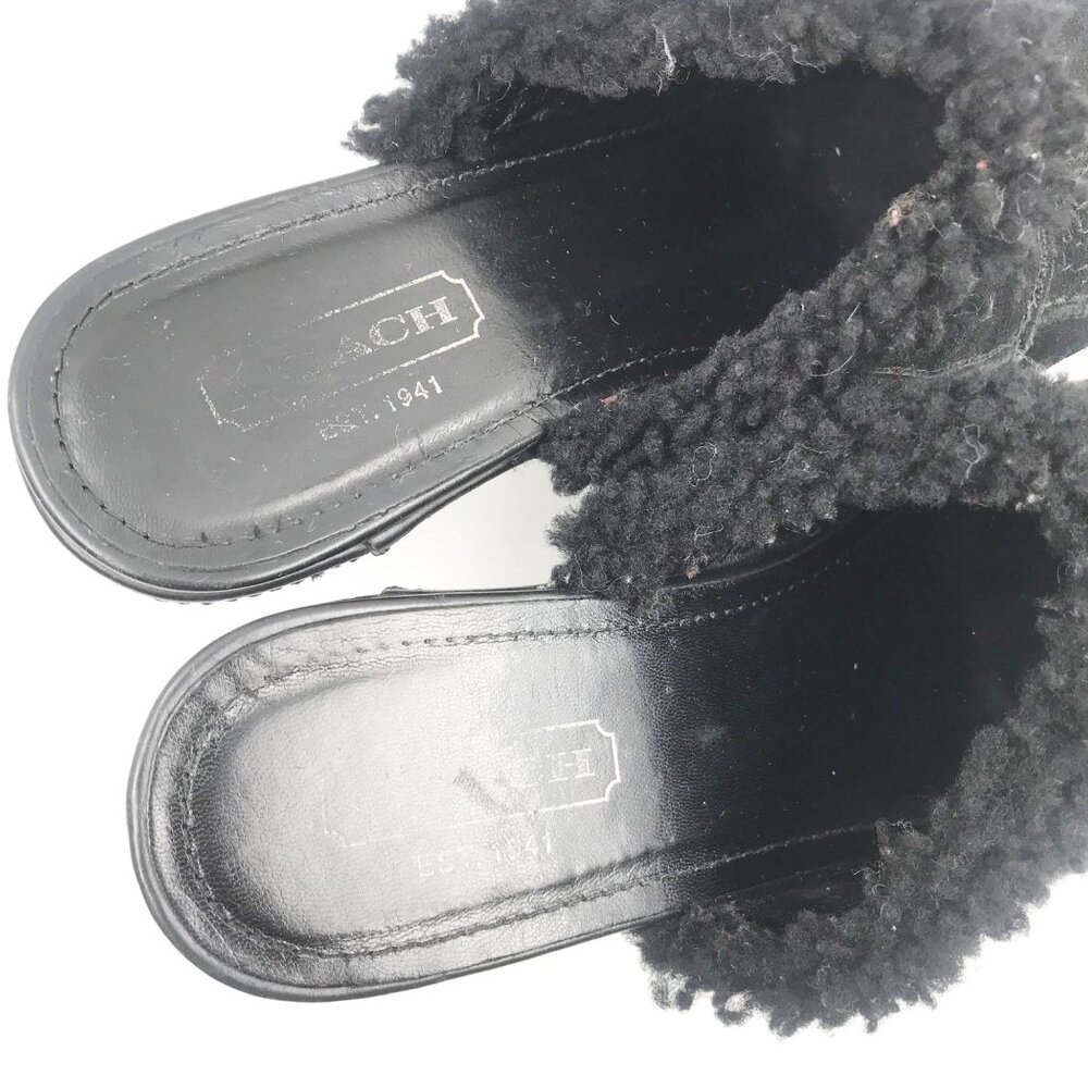 COACH Aubrey Black Suede Fur Lined High Heel Y2K Heeled Mules Womens 7 - Picture 6 of 13